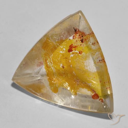 27.02ct Натуральный Золотисто-желтый Кварц с марказитом, Триллион, Прозрачный