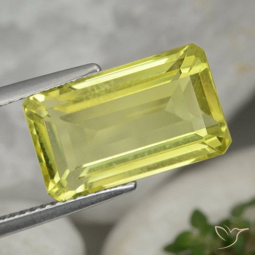 6.90ct Натуральный Лимонно-желтый Кварц, Изумрудная огранка, VVS-VS