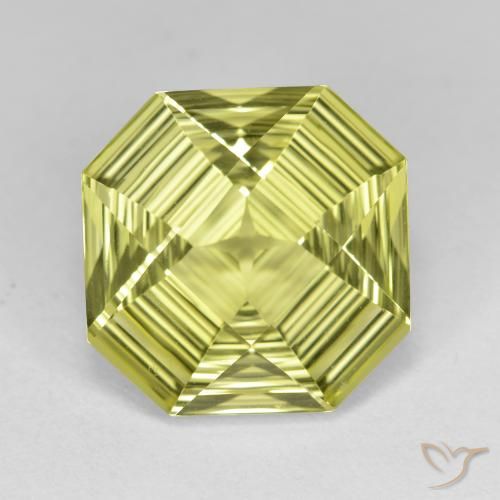 6.15ct Натуральный Зеленовато-желтый Кварц, Изумрудная огранка, Чистота VVS
