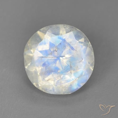 2.49ct Натуральный Голубовато-белый Радужный лунный камень, Круглый, Прозрачный