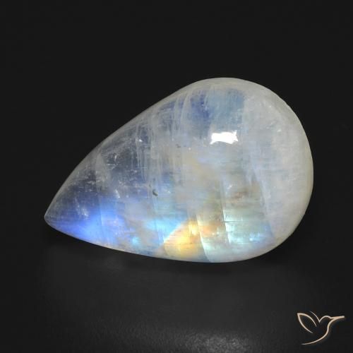 10.37ct Натуральный Голубовато-белый Радужный лунный камень, Форма груши, Прозрачный
