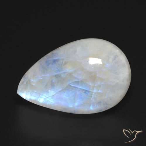 12.31ct Натуральный Голубовато-белый Радужный лунный камень, Форма груши, Прозрачный