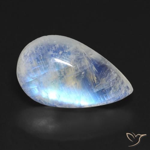 7.37ct Натуральный Голубовато-белый Радужный лунный камень, Форма груши, Прозрачный