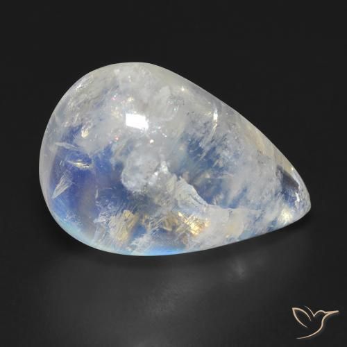 12.47ct Натуральный Голубовато-белый Радужный лунный камень, Форма груши, Прозрачный
