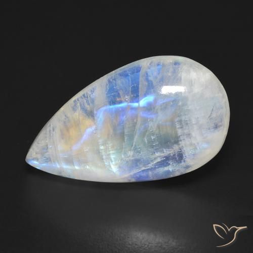 10.55ct Натуральный Голубовато-белый Радужный лунный камень, Форма груши, Прозрачный
