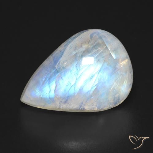 10.00ct Натуральный Голубовато-белый Радужный лунный камень, Форма груши, Прозрачный
