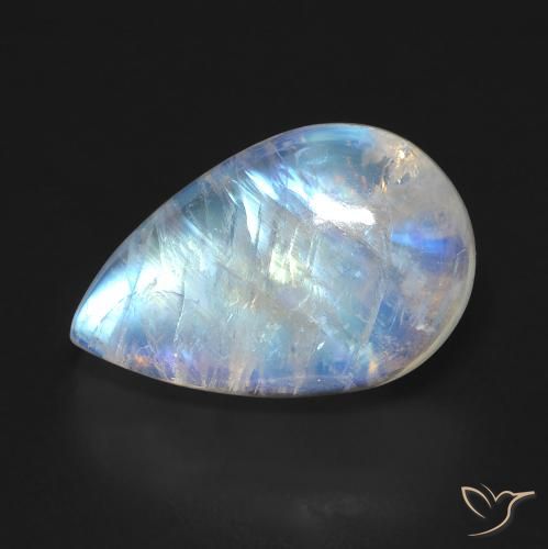 10.04ct Натуральный Голубовато-белый Радужный лунный камень, Форма груши, Прозрачный