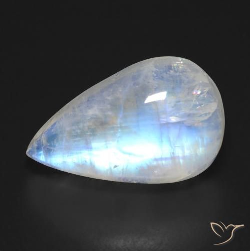11.21ct Натуральный Голубовато-белый Радужный лунный камень, Форма груши, Прозрачный