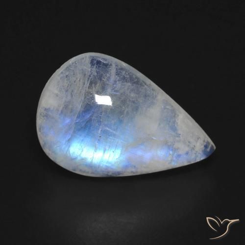 6.42ct Натуральный Голубовато-белый Радужный лунный камень, Форма груши, Прозрачный