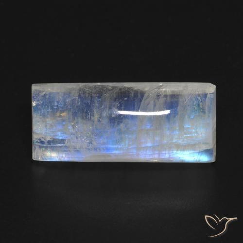 11.11ct Натуральный Голубовато-белый Радужный лунный камень, Огранка Багет, Прозрачный