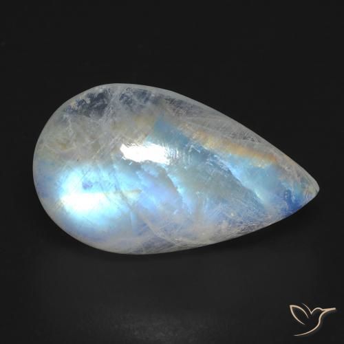 10.33ct Натуральный Голубовато-белый Радужный лунный камень, Форма груши, Прозрачный