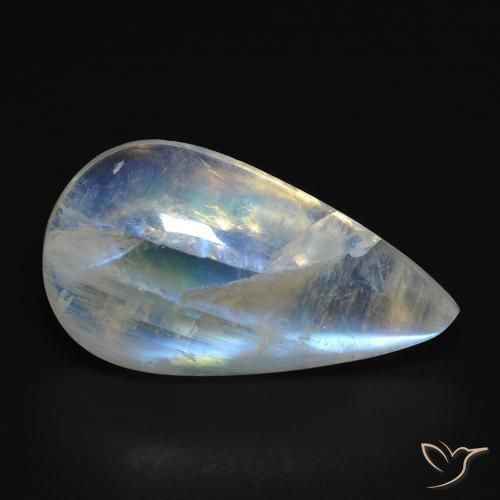 10.68ct Натуральный Голубовато-белый Радужный лунный камень, Форма груши, Прозрачный