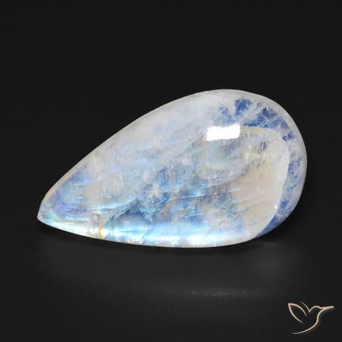 11.76ct Натуральный Голубовато-белый Радужный лунный камень, Форма груши, Прозрачный