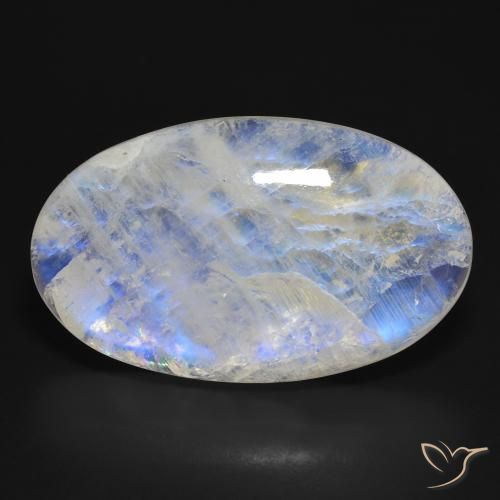 46.21ct Натуральный Голубовато-белый Радужный лунный камень, Овал, Полупрозрачный