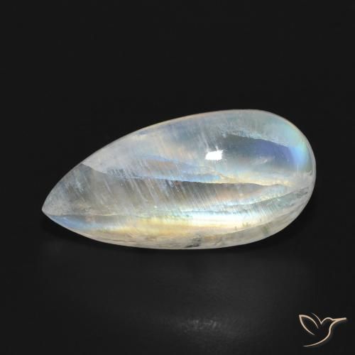 7.08ct Натуральный Голубовато-белый Радужный лунный камень, Форма груши, Полупрозрачный