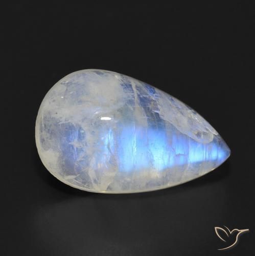 7.70ct Натуральный Голубовато-белый Радужный лунный камень, Форма груши, Полупрозрачный