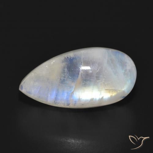 12.48ct Натуральный Голубовато-белый Радужный лунный камень, Форма груши, Полупрозрачный