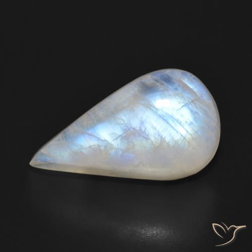 12.76ct Натуральный Голубовато-белый Радужный лунный камень, Форма груши, Полупрозрачный