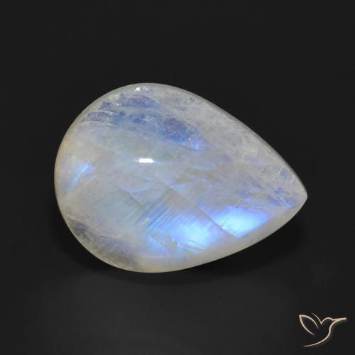 10.73ct Натуральный Голубовато-белый Радужный лунный камень, Форма груши, Полупрозрачный