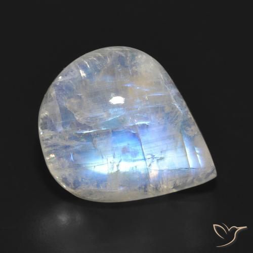 11.15ct Натуральный Голубовато-белый Радужный лунный камень, Форма груши, Полупрозрачный