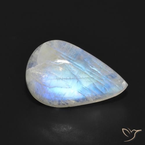 7.05ct Натуральный Голубовато-белый Радужный лунный камень, Форма груши, Полупрозрачный