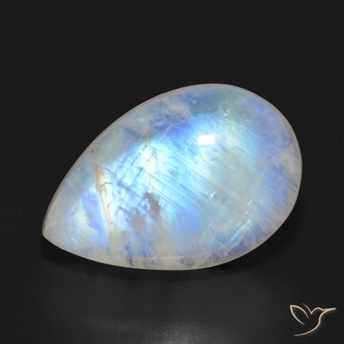 18.25ct Натуральный Голубовато-белый Радужный лунный камень, Форма груши, Полупрозрачный