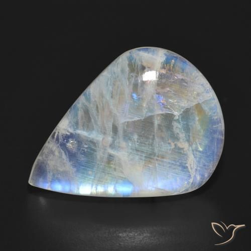 15.14ct Натуральный Голубовато-белый Радужный лунный камень, Форма груши, Полупрозрачный