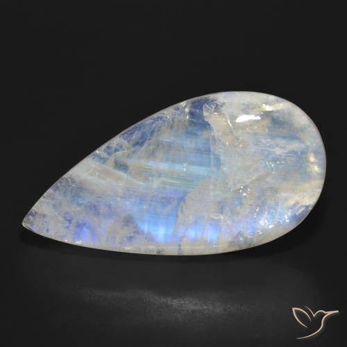 30.09ct Натуральный Голубовато-белый Радужный лунный камень, Форма груши, Полупрозрачный