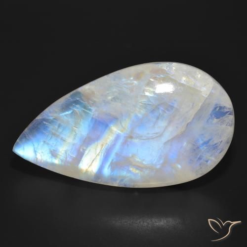 47.03ct Натуральный Голубовато-белый Радужный лунный камень, Форма груши, Полупрозрачный