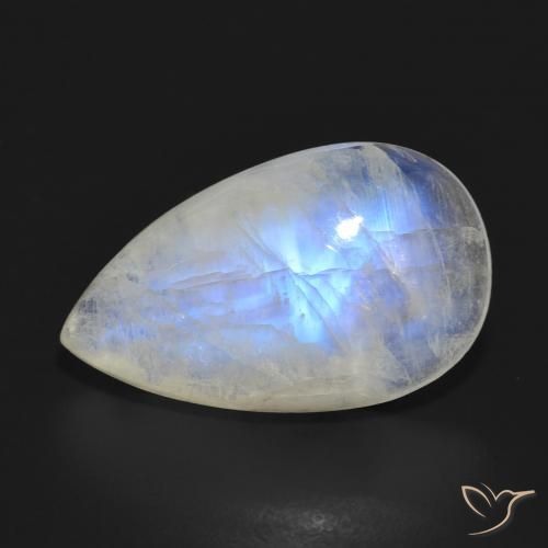 10.47ct Натуральный Голубовато-белый Радужный лунный камень, Форма груши, Полупрозрачный
