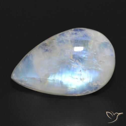 11.69ct Натуральный Голубовато-белый Радужный лунный камень, Форма груши, Полупрозрачный
