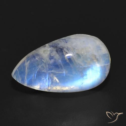7.10ct Натуральный Голубовато-белый Радужный лунный камень, Форма груши, Полупрозрачный