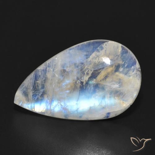 7.51ct Натуральный Голубовато-белый Радужный лунный камень, Форма груши, Полупрозрачный