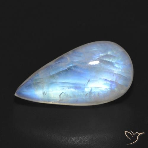 7.64ct Натуральный Голубовато-белый Радужный лунный камень, Форма груши, Полупрозрачный