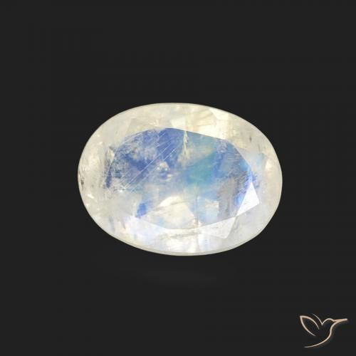 1.07 карата, натуральный Голубовато-белый Радужный лунный камень, Овал, Прозрачный