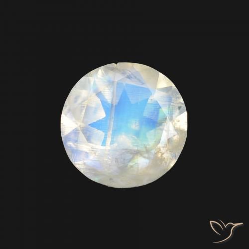 1.04ct Натуральный Голубовато-белый Радужный лунный камень, Круглый, Прозрачный
