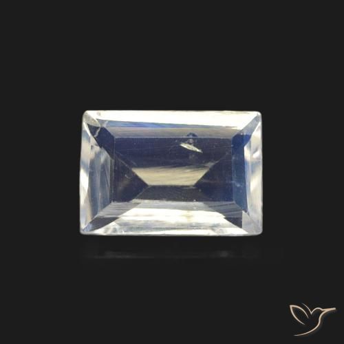 0.44ct Натуральный Голубовато-белый Радужный лунный камень, Огранка Багет, Прозрачный