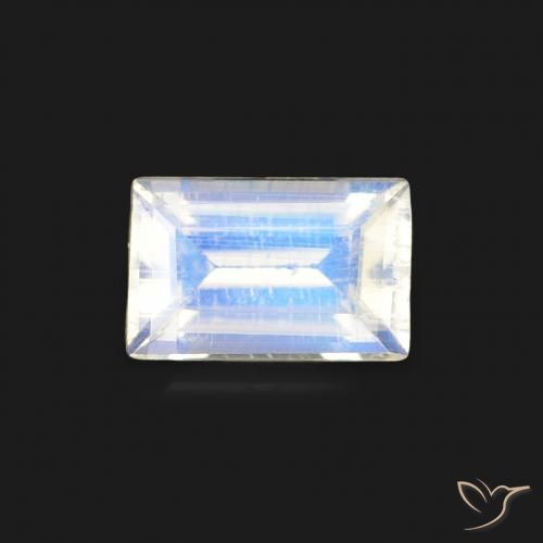 0.47ct Натуральный Голубовато-белый Радужный лунный камень, Огранка Багет, Прозрачный