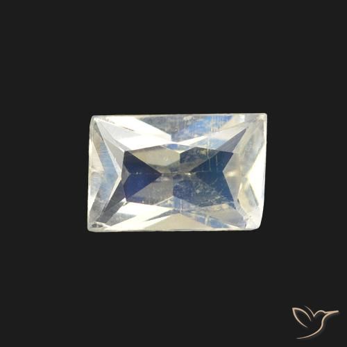 0.39ct Натуральный Голубовато-белый Радужный лунный камень, Огранка Багет, Прозрачный