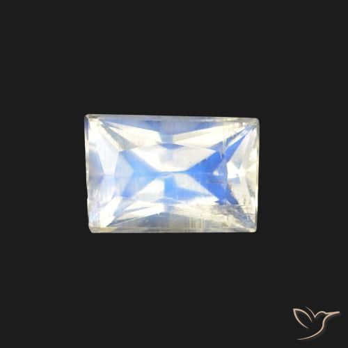 0.47ct Натуральный Голубовато-белый Радужный лунный камень, Огранка Багет, Прозрачный