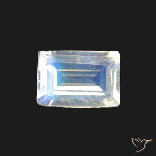 0.48ct Натуральный Голубовато-белый Радужный лунный камень, Огранка Багет, Прозрачный