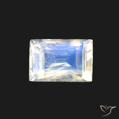 0.56ct Натуральный Голубовато-белый Радужный лунный камень, Огранка Багет, Прозрачный