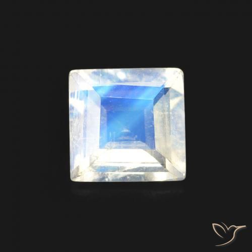 0.44ct Натуральный Голубовато-белый Радужный лунный камень, Квадрат, Прозрачный