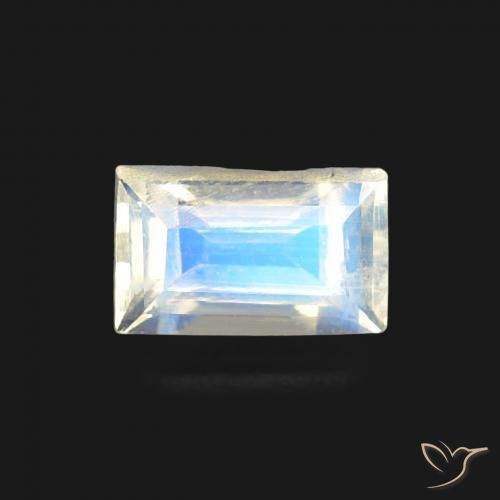 0.50ct Натуральный Голубовато-белый Радужный лунный камень, Огранка Багет, Прозрачный