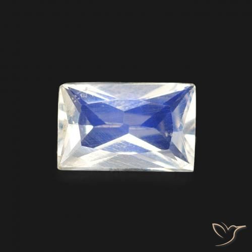 0.43ct Натуральный Голубовато-белый Радужный лунный камень, Огранка Багет, Прозрачный