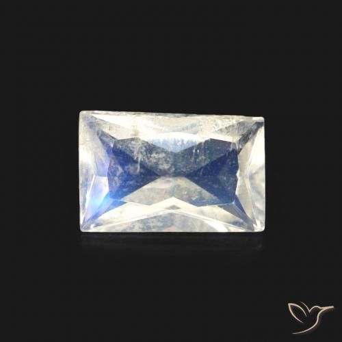 0.49ct Натуральный Голубовато-белый Радужный лунный камень, Огранка Багет, Прозрачный