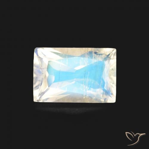 0.46ct Натуральный Голубовато-белый Радужный лунный камень, Огранка Багет, Прозрачный