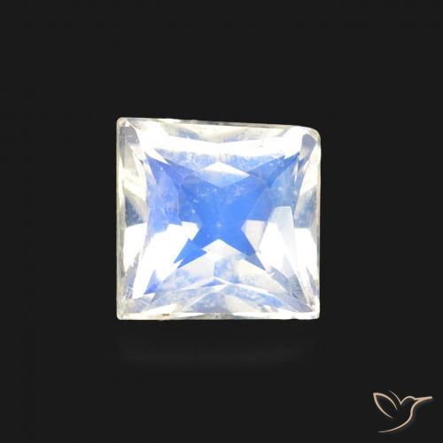 0.55ct Натуральный Голубовато-белый Радужный лунный камень, Квадрат, Прозрачный