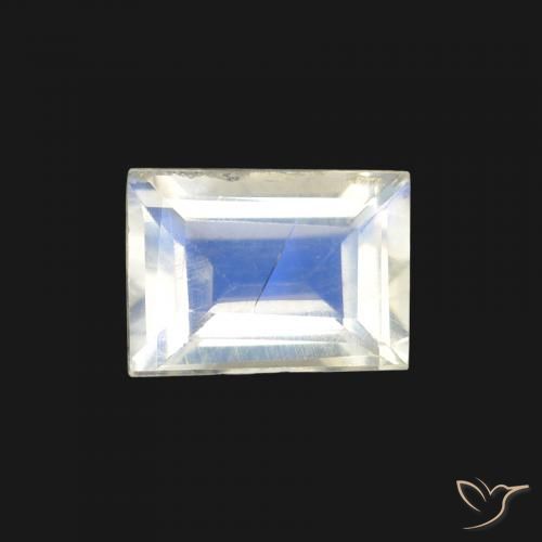 1.00ct Натуральный Голубовато-белый Радужный лунный камень, Огранка Багет, Прозрачный