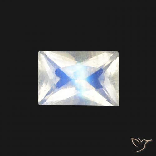 0.54ct Натуральный Голубовато-белый Радужный лунный камень, Огранка Багет, Прозрачный